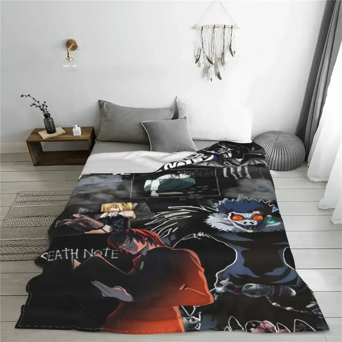 Death Note Plaid Anime Blankets Sofa Cover Fleece Printed Lawliet Collage Multi-function Soft Throw Blanket for Bed Office Quilt