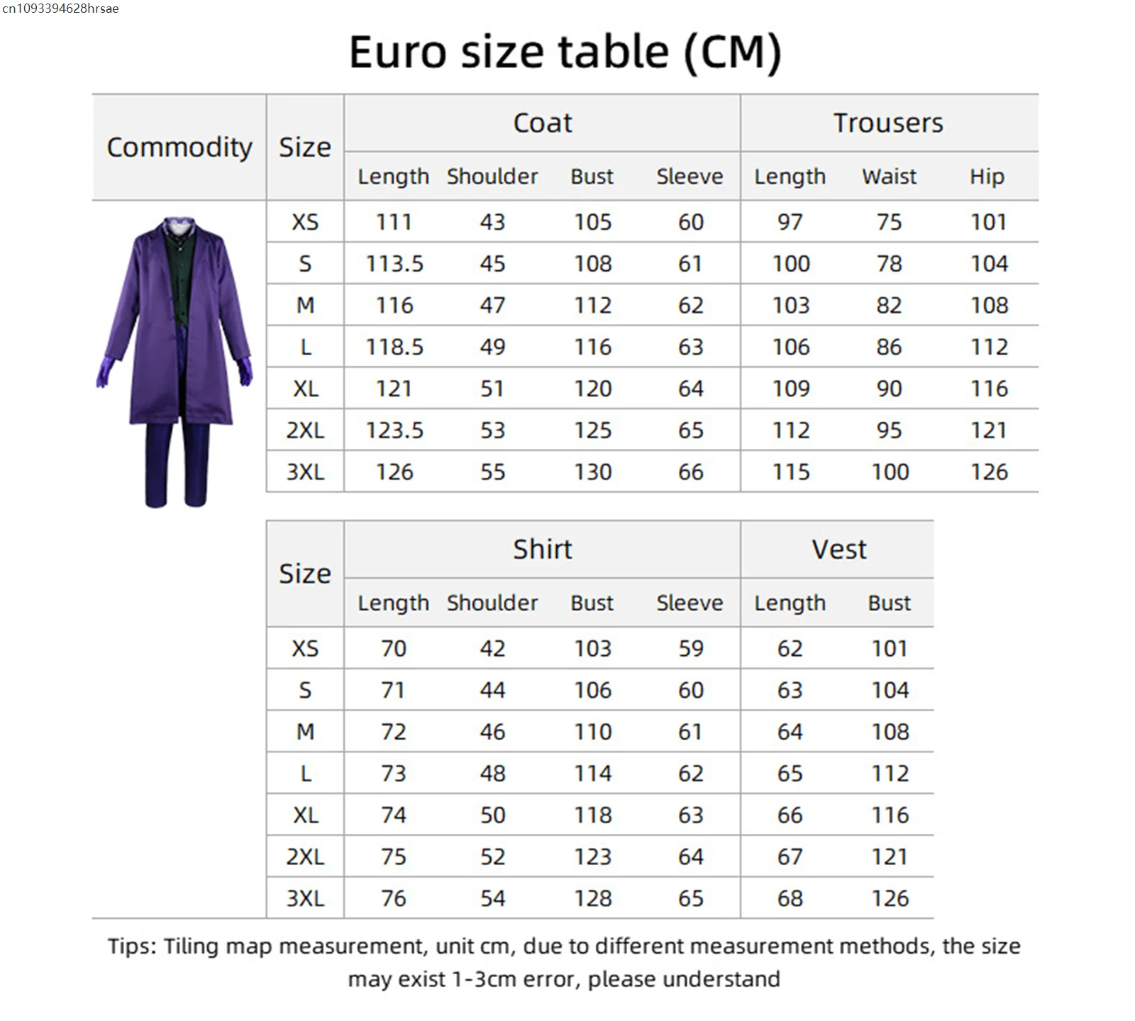 영화 코스프레 의상 보라색 자켓 정장 다크 코스 나이트 조커 복장 성인 어린이를위한 할로윈 파티 유니폼