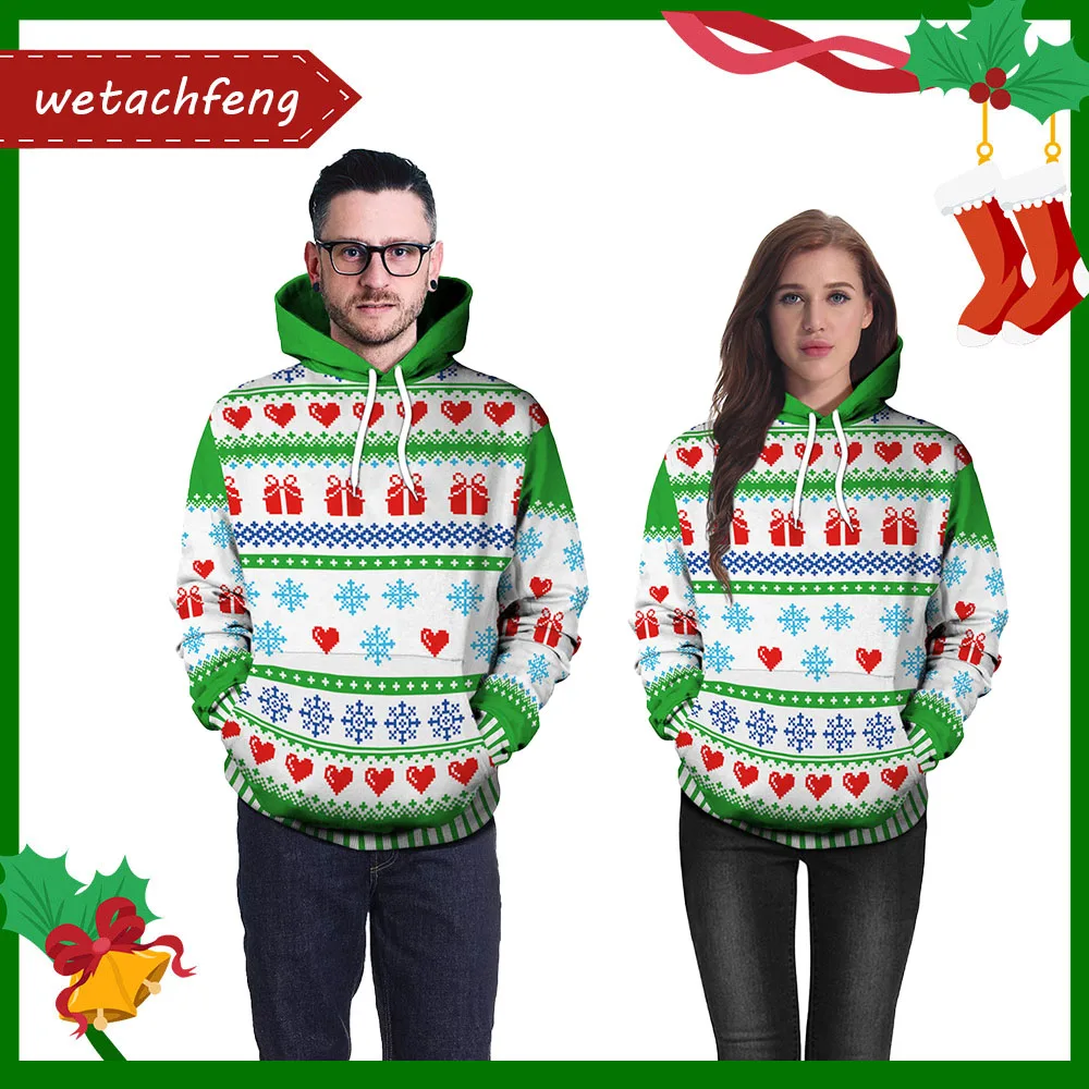 

Women Men Heart Snowflakes Ugly Christmas Sweater Christmas Gifts For Couples 3D Printed Party Holiday New Year Funny Sweatshirt