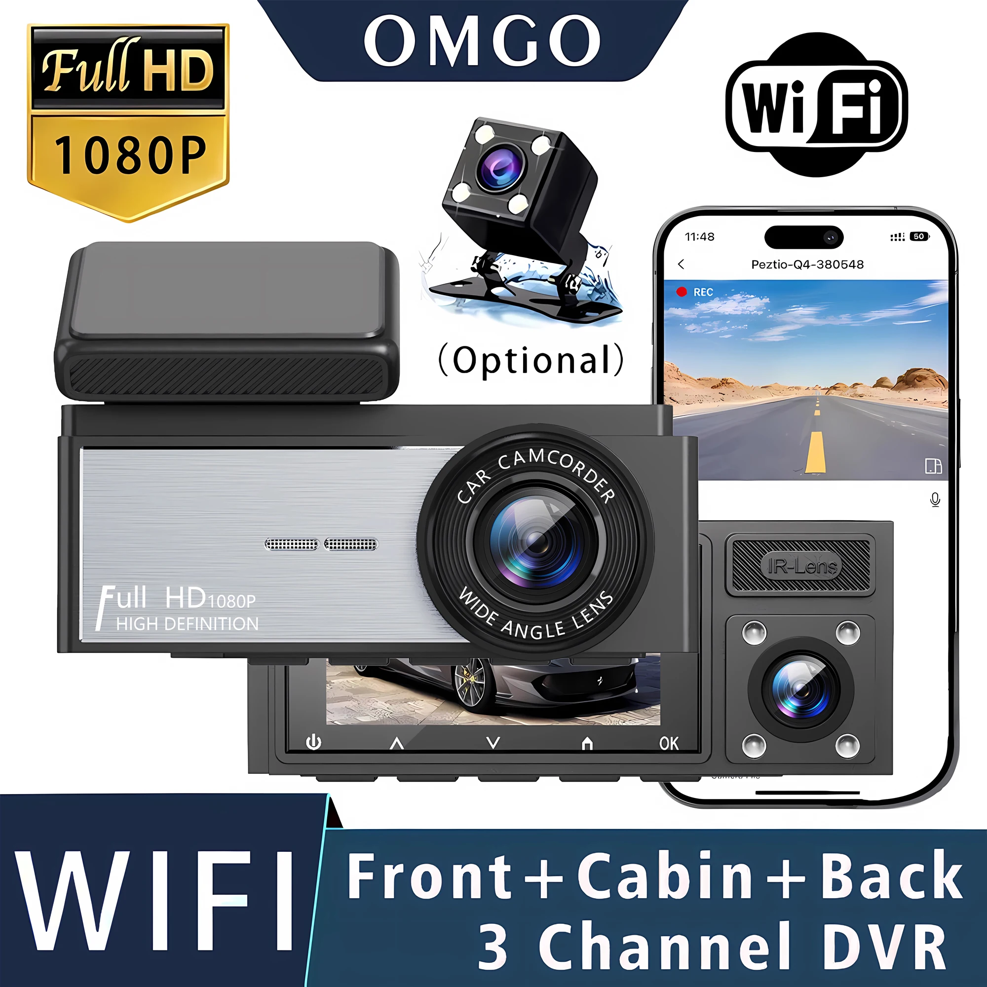WIFI 3 Channel Car Dvr HD1080P Cabin Dash Cam Len Interior Camera Vehicle Recorder Video Registrator DVRS Dashcam Camcorder
