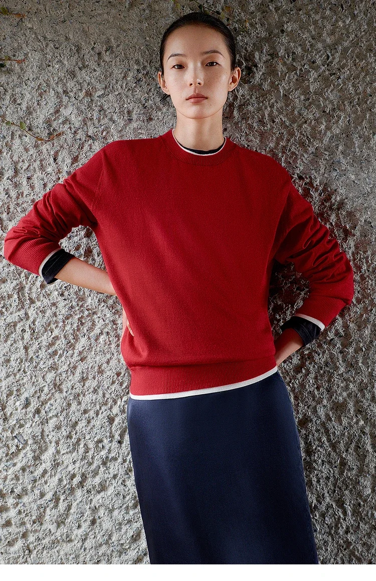 

Rare Cashmere round Neck Pullover for Women Fake Two-Tone Ladies Knitwear Soft Warm Fashionable Casual Sweater