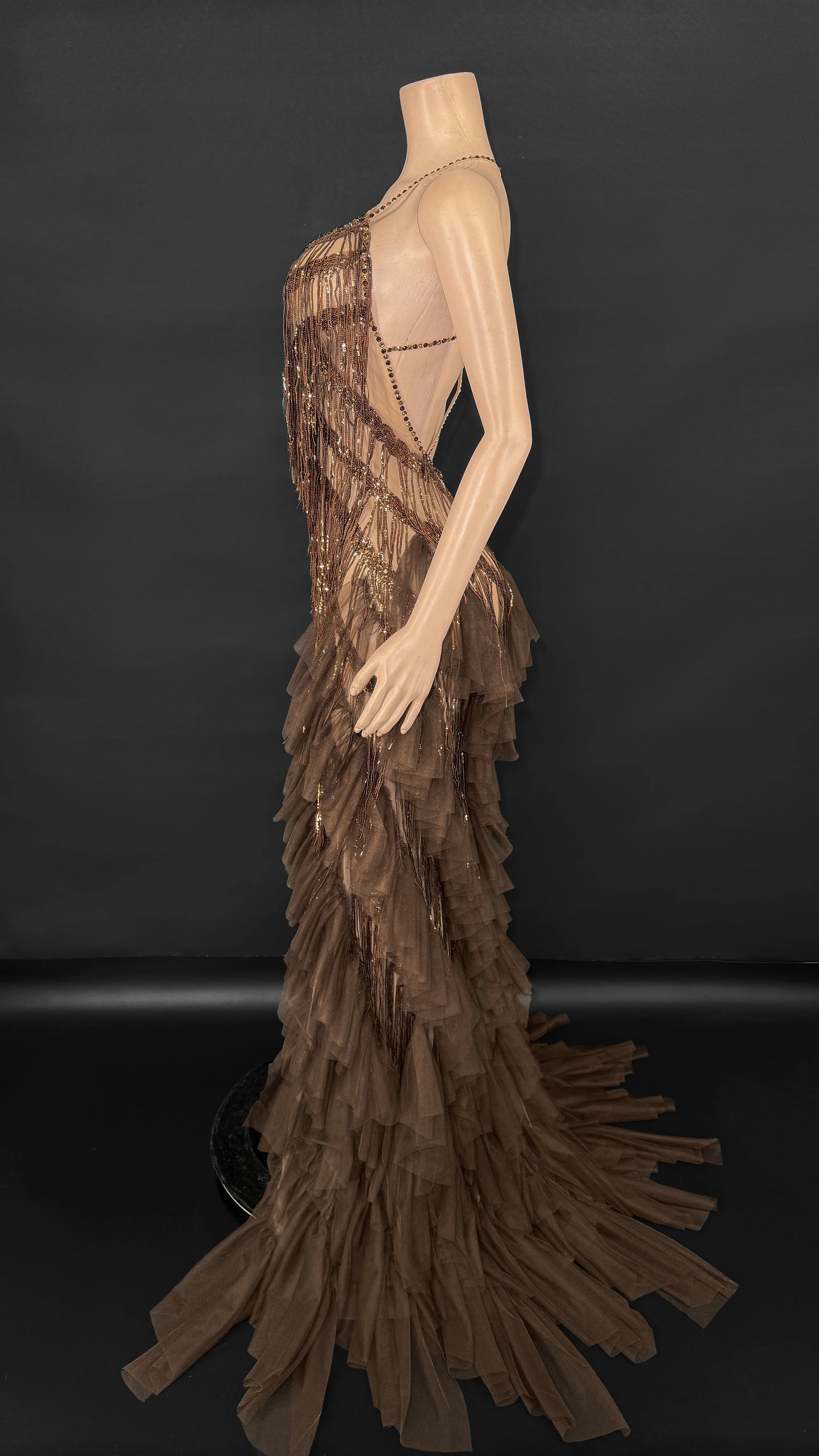 زي ZD للسيدات للحفلات الراقصة، زي أداء المغني والراقص، ملابس المسرح بأحجار الراين الذهبية اللامعة #3