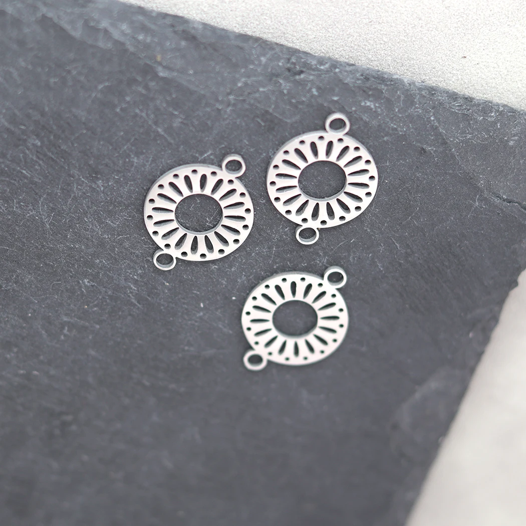 3pcs Stainless Steel Double Ring Sun Flower Pendant Charms for Jewelry Making DIY Craft Bracelets Necklace Talisman Accessories