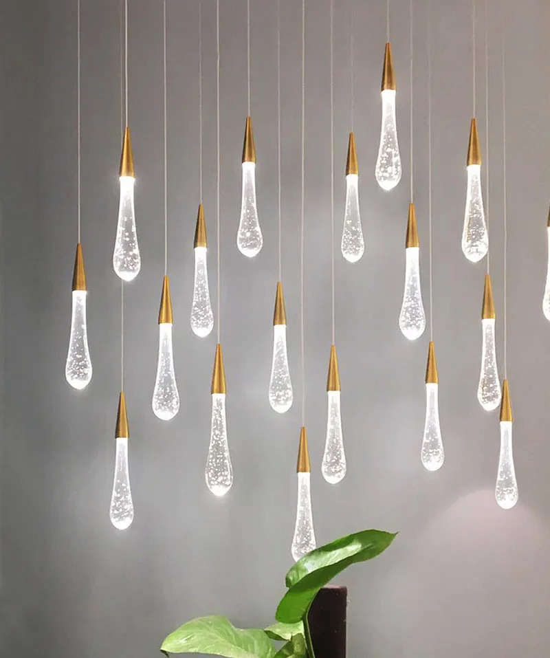 Suspension en cristal goutte d'eau dorée, style européen créatif, ampoules LED de luxe, lampe suspendue bricolage, éclairage intérieur moderne, lampe de bar