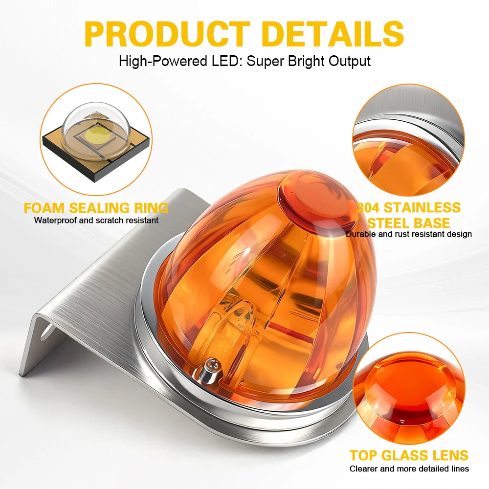 2Pcs Amber Watermelon Lights with Stainless Steel Bracket Universal L-Shape Holder for Car Truck LED Light Mounting Brackets