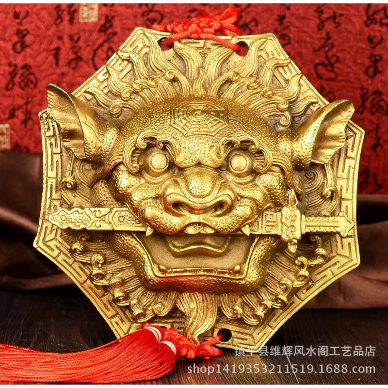 

Bronze Bagua Mirror Hanging Doorway Lion Head Bagua Mirror Brass Bagua Mirror Hanging Ornament Bronze Lion Holding Sword Pendant