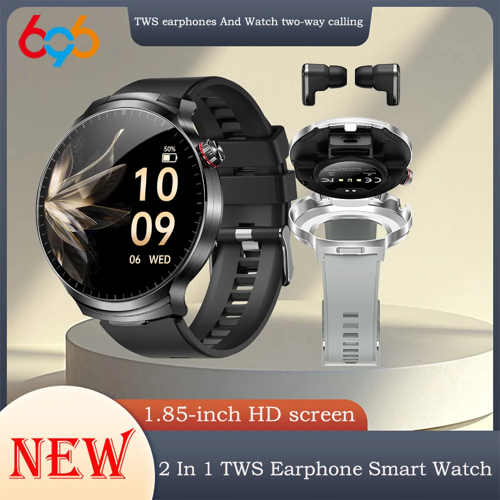 

TWS 2-in-1 Headset Smart Watch Bluetooth Call Heart Rate Health Monitor 1.85" Headphones Play Music Smartwatch Men Sports Women