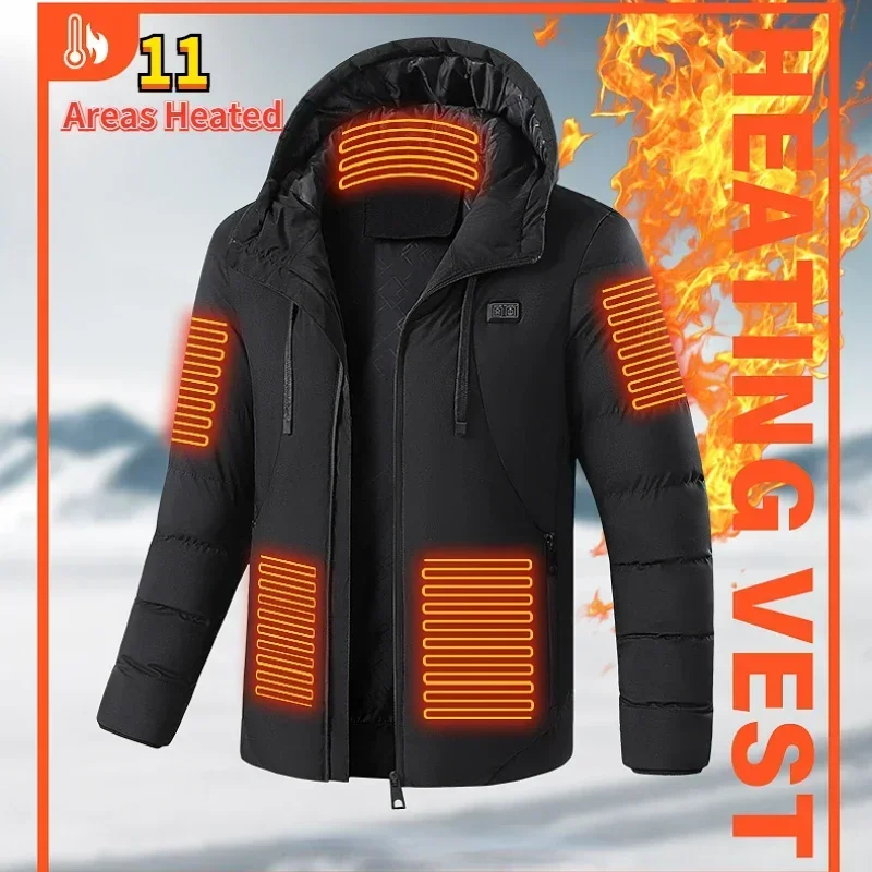 

Men's Winter 11 Areas Heated Jacket USB Electric Heating Parka Self-heating Clothes Women's Ski Windproof Hooded Padded Coat 6XL