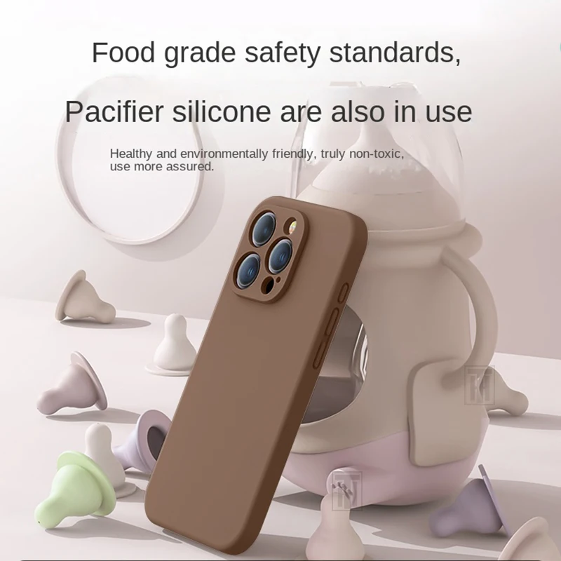 Brown New Liquid Silicone Camera Protection Case for iPhone 16 15 14 13 11 12 Pro Max Plus Soft Shockproof Colorful Cover