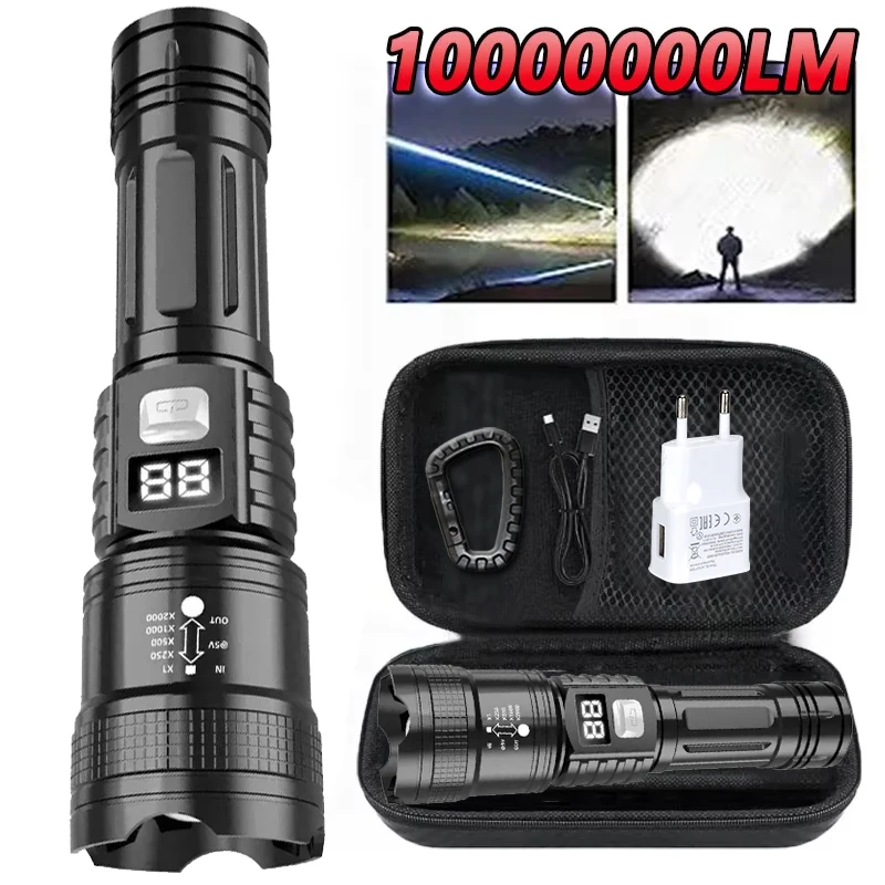 

High Strong Power LED Flashlight Tactical Torch USB Rechargeable Zoom Emergency Lights For Outdoor Fishing Work Lighting Lamp