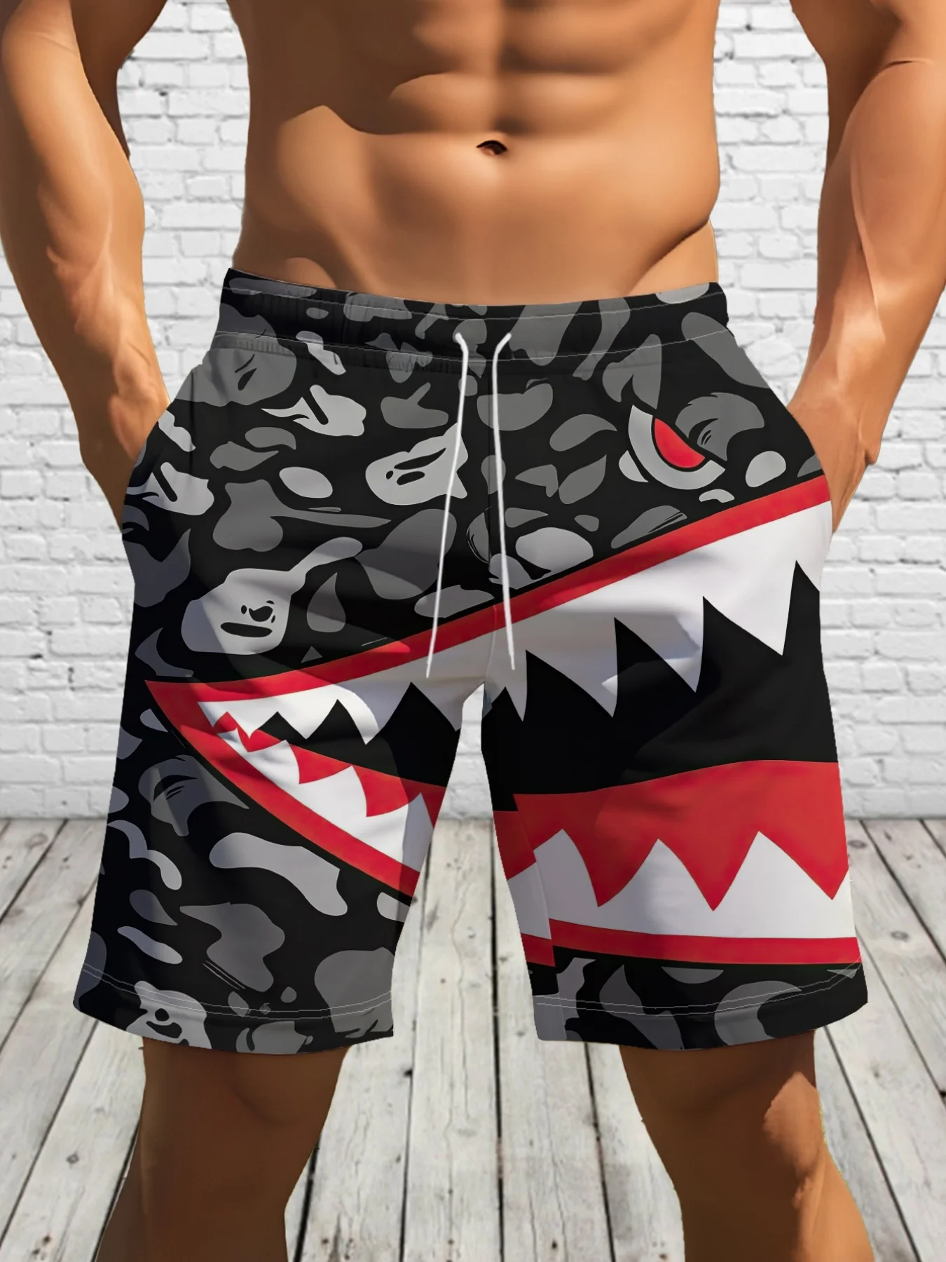 Men's Fun Cartoon 3D Printed Beach Shorts, Breathable Oversized Shorts Loose Shorts Gifts for Friends Holiday Party Activities