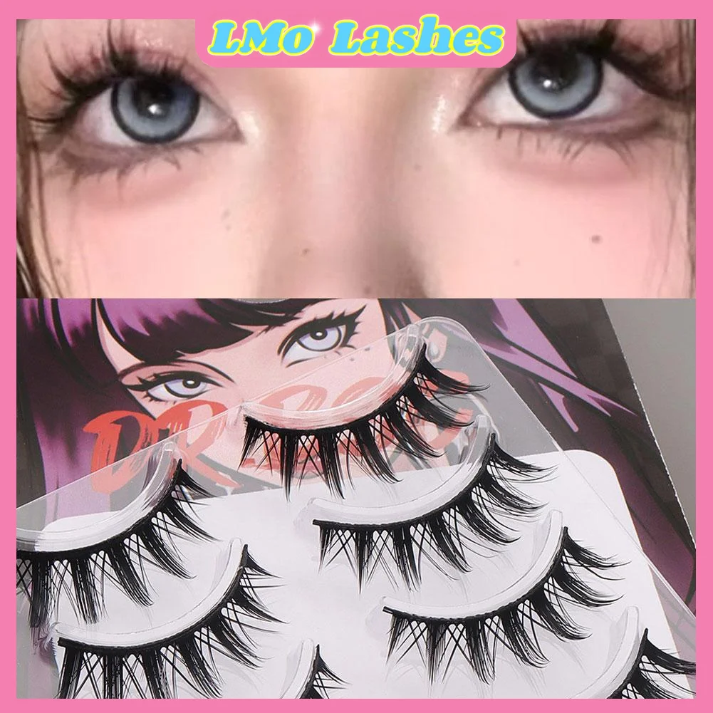 الكورية 5 أزواج أسود كامل قطاع جلدة نظرة طبيعية Wispy رقيق رقيقة الفرقة أنيمي الشيطان الصغير مانغا جلدة ماكياج