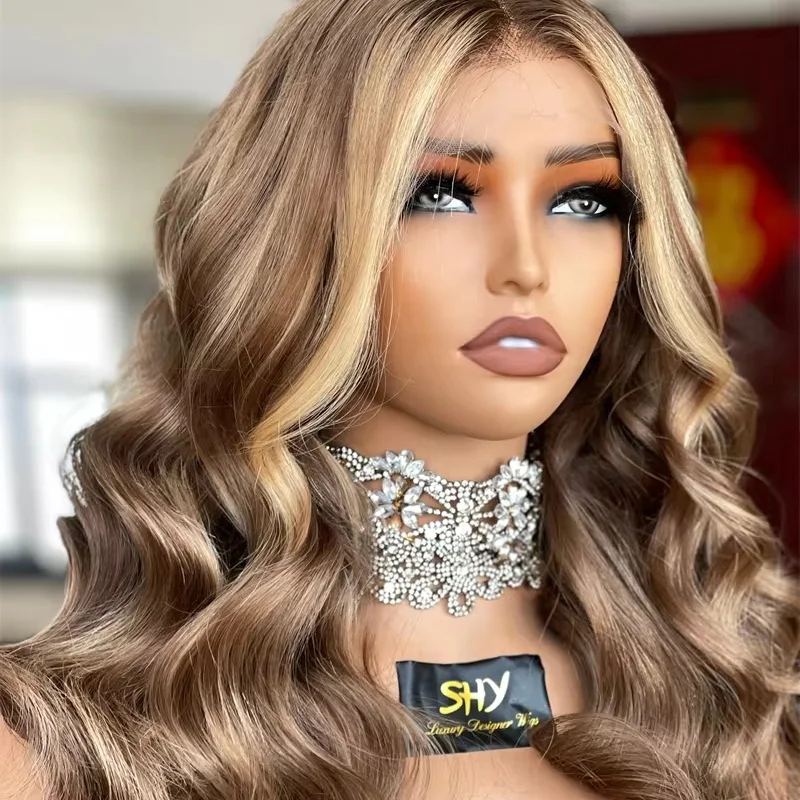 

2026 Wholesale Balayage Hair Brown Colored 13X5 HD Lace Front Wig Invisible Transparent Lace Wig With Elastic Band And Combs