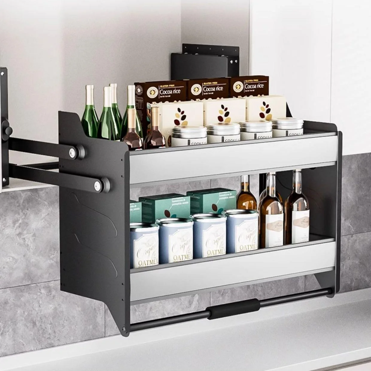 -oo Kitchen Wall Cabinet Pull-down Basket Open Door Type Seasoning Basket Pull-down Type Kitchen Cabinet Bowl Basket