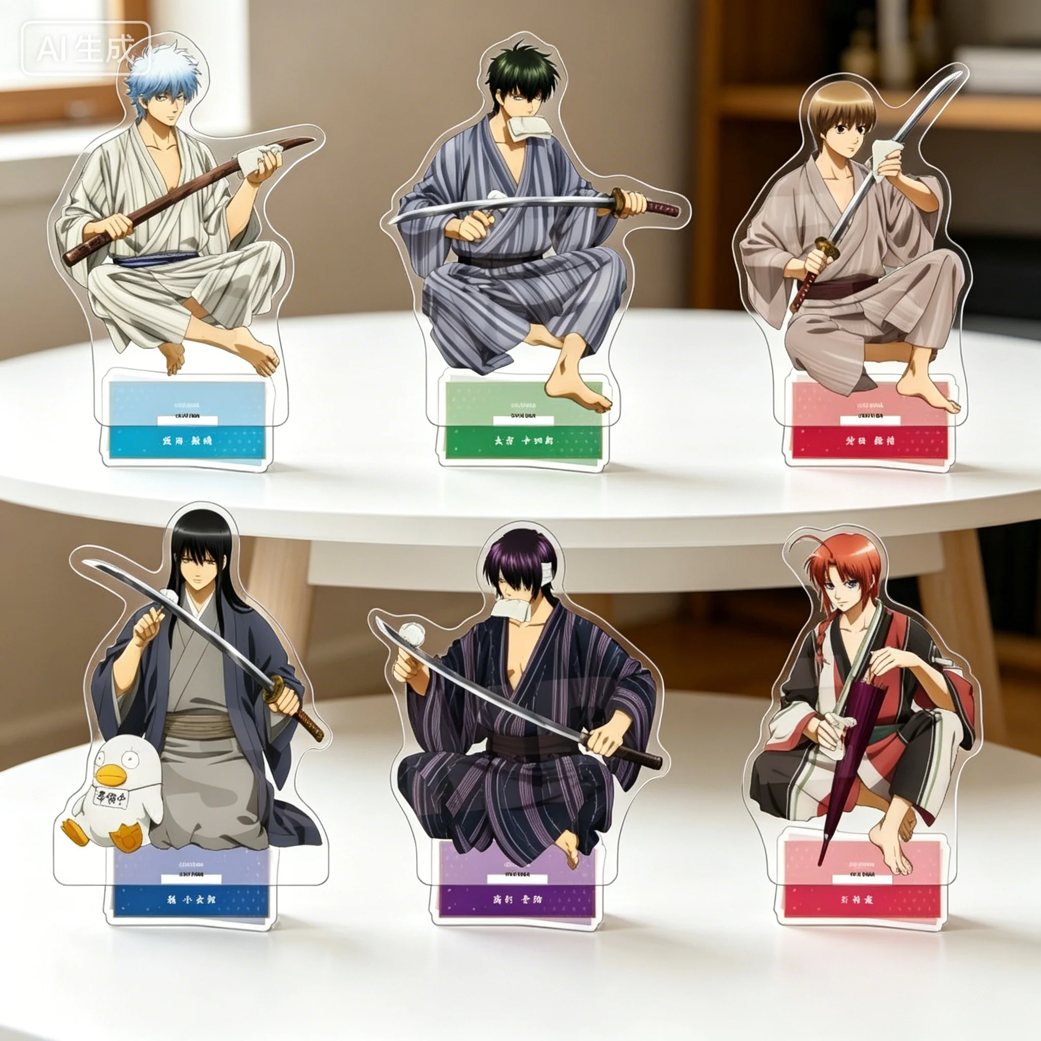 

Anime Gintama bathrobe Ver Gintoki Sakata Shinpachi Shimura Acrylic Stand Model Plate Keychains desk decorations