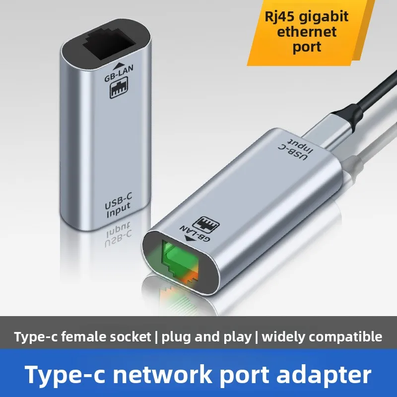 

TYPE‑C female to RJ45 port connector, plug‑and‑play, fully compatible TYPE‑C Ethernet port adapter