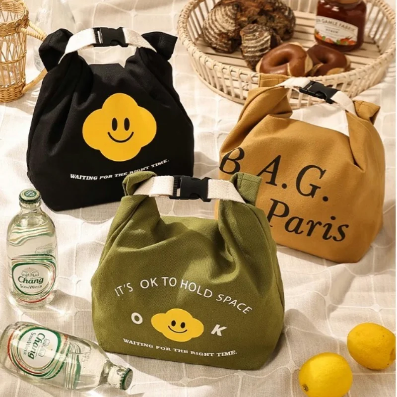 Cute Lunch Bag Smile Face Insulated Meal Tote Widened Handle Reusable Adjustable For Work School Picnic Camping Offices Travel