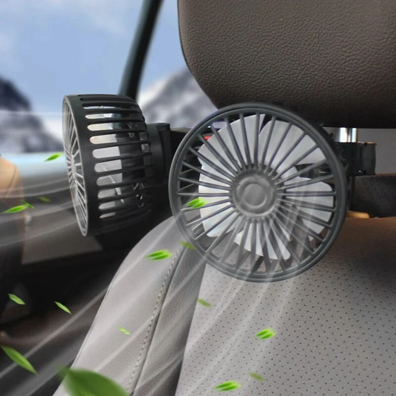 Car Fan, Back Seat USB Cooling Fan, Rotating Strong Wind Portable USB Fan, Adjustable Clip Electric Car Fan