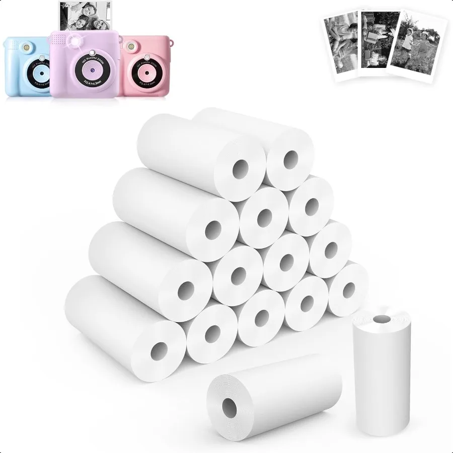 

16 Rolls Camera Instant Print Paper Photo Printer HD Printing Thermal Print Paper Rolls Fit for Most Camera Instant Print White
