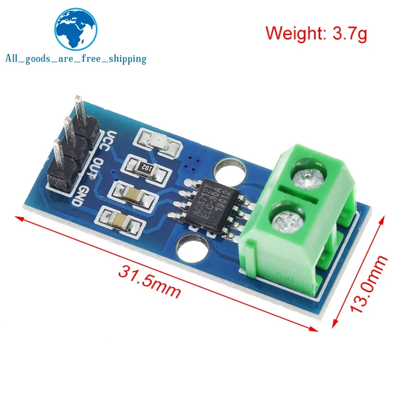 TZT Hot Sale ACS712 5A 20A 30A Range Hall Current Sensors Module ACS712 Module For Arduino 5A 20A 30A image 4
