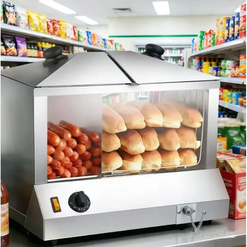 Commercial Stainless Steel Heated Food Display Cabinet 100 Hot Dog 48 Bun Capacity Energy Saving Mode For Street Food Vendors