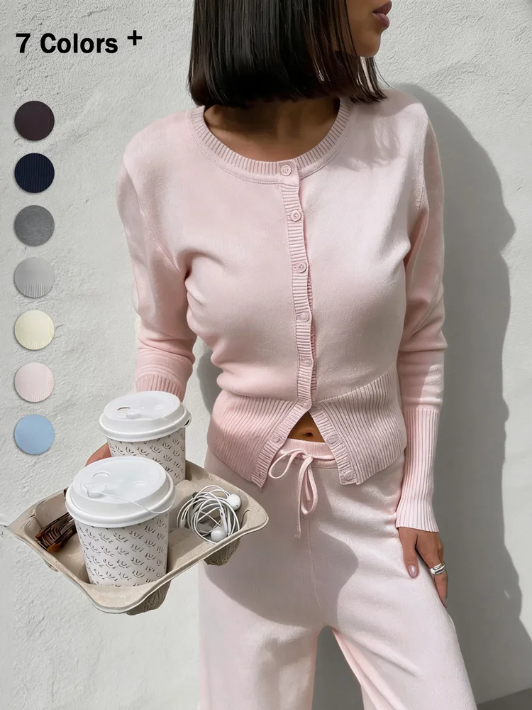 Tossy Casual Knit Cardigan Top For Women Long Sleeve Ribbed Patchwork Slim Elegant Loose Cropped Top Female Knitwear Cardigan