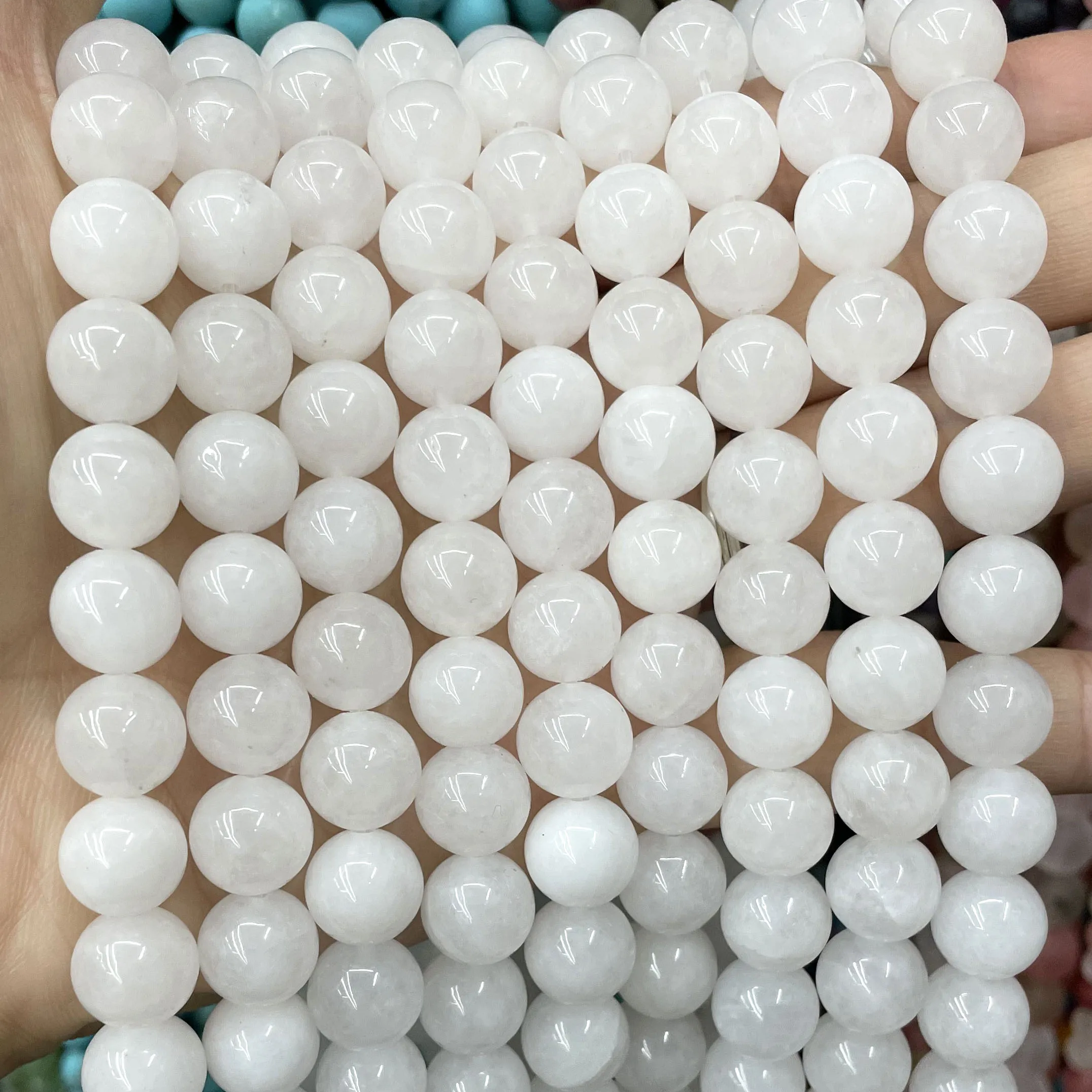 2 3 4 6 8 10 12MM Natural White Chalcedony Jades Round Stone Loose Spacer Beads For Jewelry Making DIY Necklace Accessories