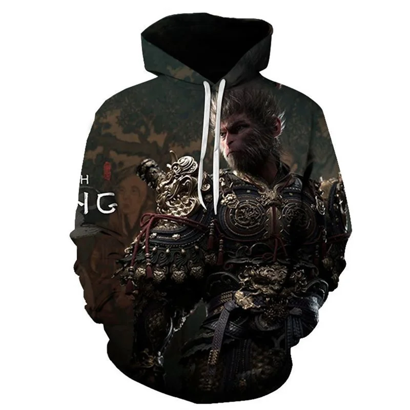 2024 Autumn/Winter New Fashion Long-Sleeved Hoodie 3A Action Game Black Myth Sun Wukong Printed Loose Hoodie Regardless Of Gende