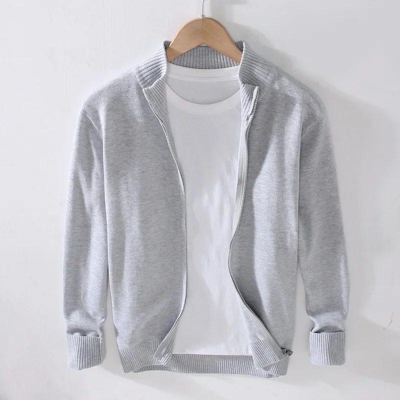 

2023 New Business Casual Men's Cardigan Zipper Sweater Men's Slim Fit Knit Basic Solid Color Sweater