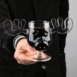 Christmas Creative Glass Cup Elk Cute Reindeer Cup Antler Wine Beer Water Juice Milk Glasses Christmas Shot Cups Upscale Gift