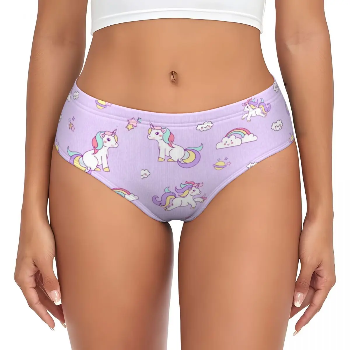 Custom Womens Purple Dream Unicorn Panties Stretch Cartoon Animal Briefs Underwear