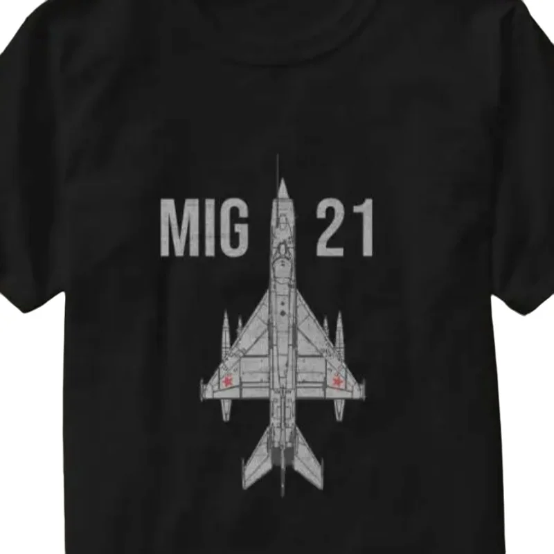 T-Shirt manches courtes col rond 100% coton, décontracté et estival, MIG 21, avion de chasse, mouotaire russe