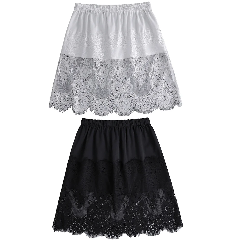 

2Pcs Fake Skirt Shirt Extenders Women Layering Mini Skirts Chiffon Bodysuit Black White Set Lightweight Lace Hemlines