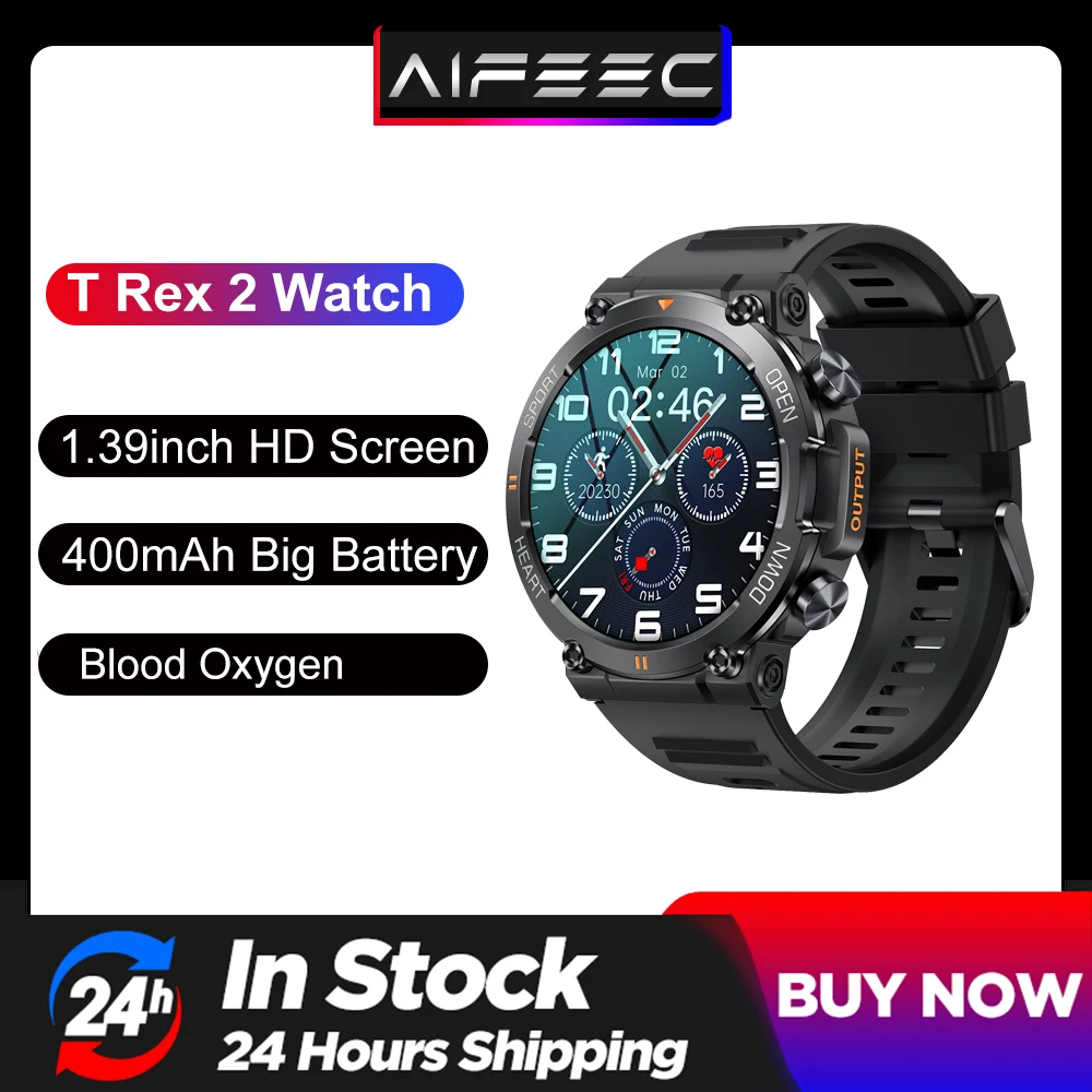 T Rex 2 Smart Watch for Men Bluetooth Outdoor Smartwatch 400mAh Waterproof Sport Mode Health Monitor 1.39 360*360 Screen Watches