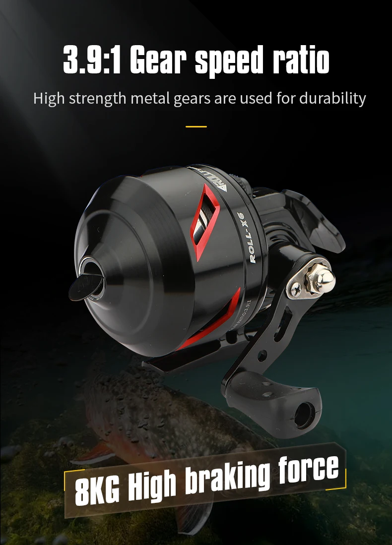 ROLLFISH Schleuder-Angelrolle, Salzwasser, Süßwasser, Metall, geschlossener Körper, Outdoor-Angeln, Schießrad, Übersetzungsverhältnis 3,9:1, max. 8 kg – Detail 3
