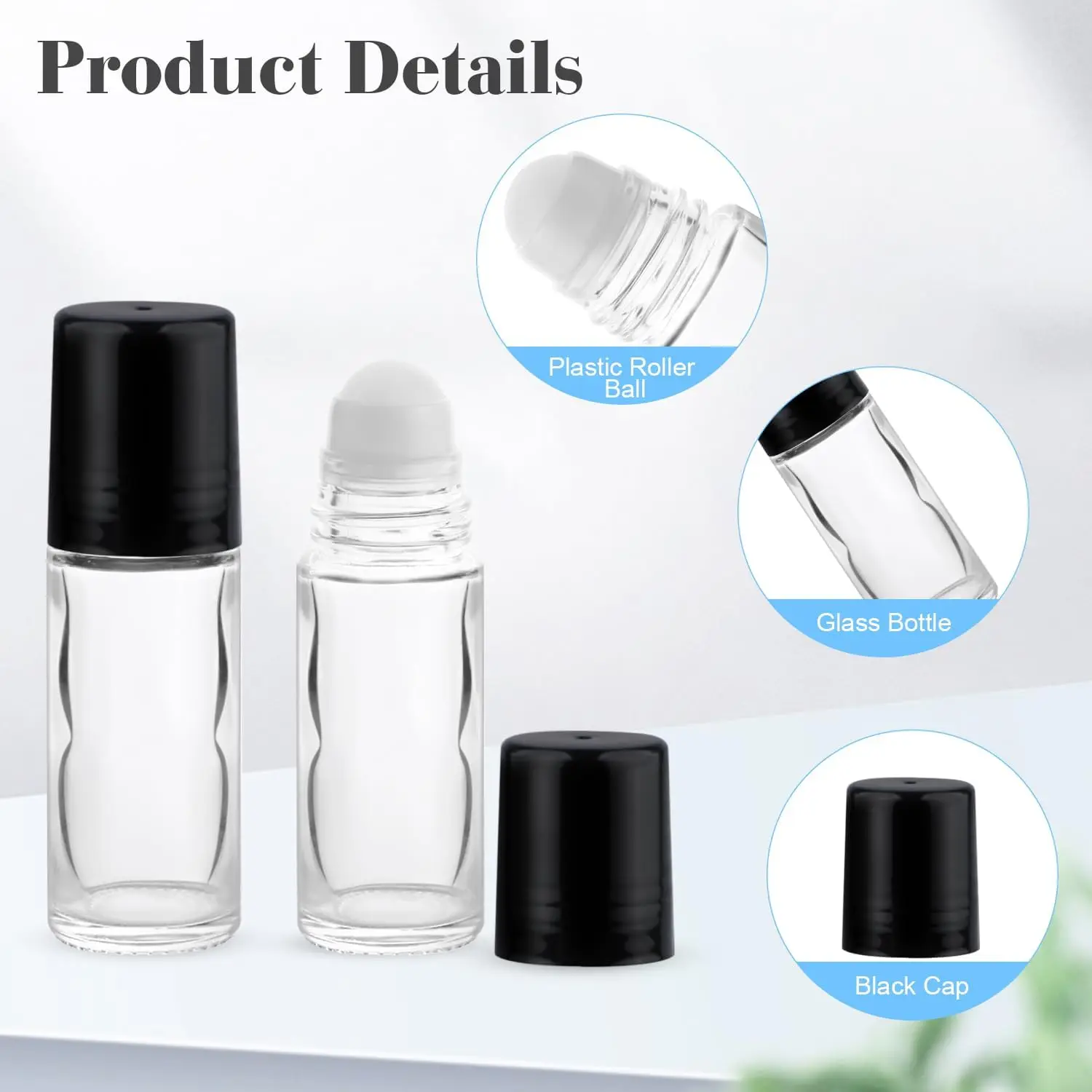 20 Stück 30ml Roll-On-Flaschen, leere Roll-On-Flaschen für ätherische Öle, klare Glasflaschen mit Kunststoff-Rollkugel für Parfüm und Kosmetiköl – Detail 3