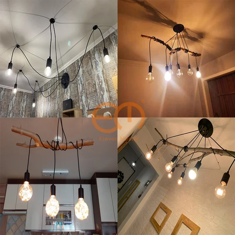 Black Spider chandelier Modern Nordic Retro Edison bulb lamp loft decoration adjustable  spider ceiling lamp fixed lamp E27