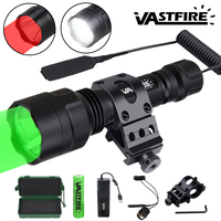 LED Tactical Hunting Flashlight C8 Green/Red/White Torch 1-Mode Predator Handheld Torch+Clip+Tail Switch+18650+Charger Set