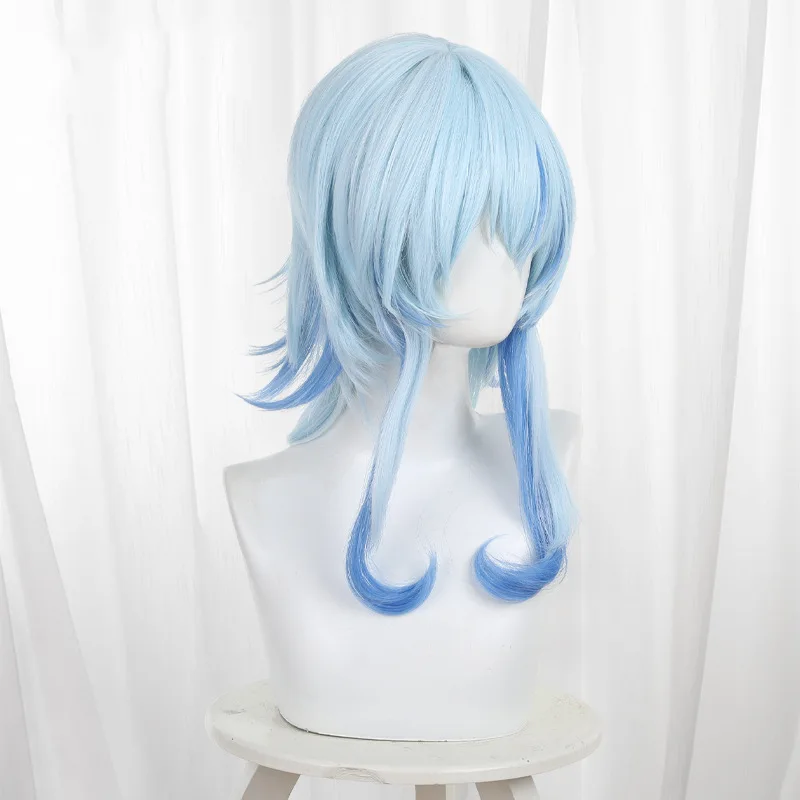 The Shorekeeper Cosplay Wig Wuthering Waves Sky Blue Gradient Long Hair Simulated Scalp Rose Mesh Lining for Women Halloween
