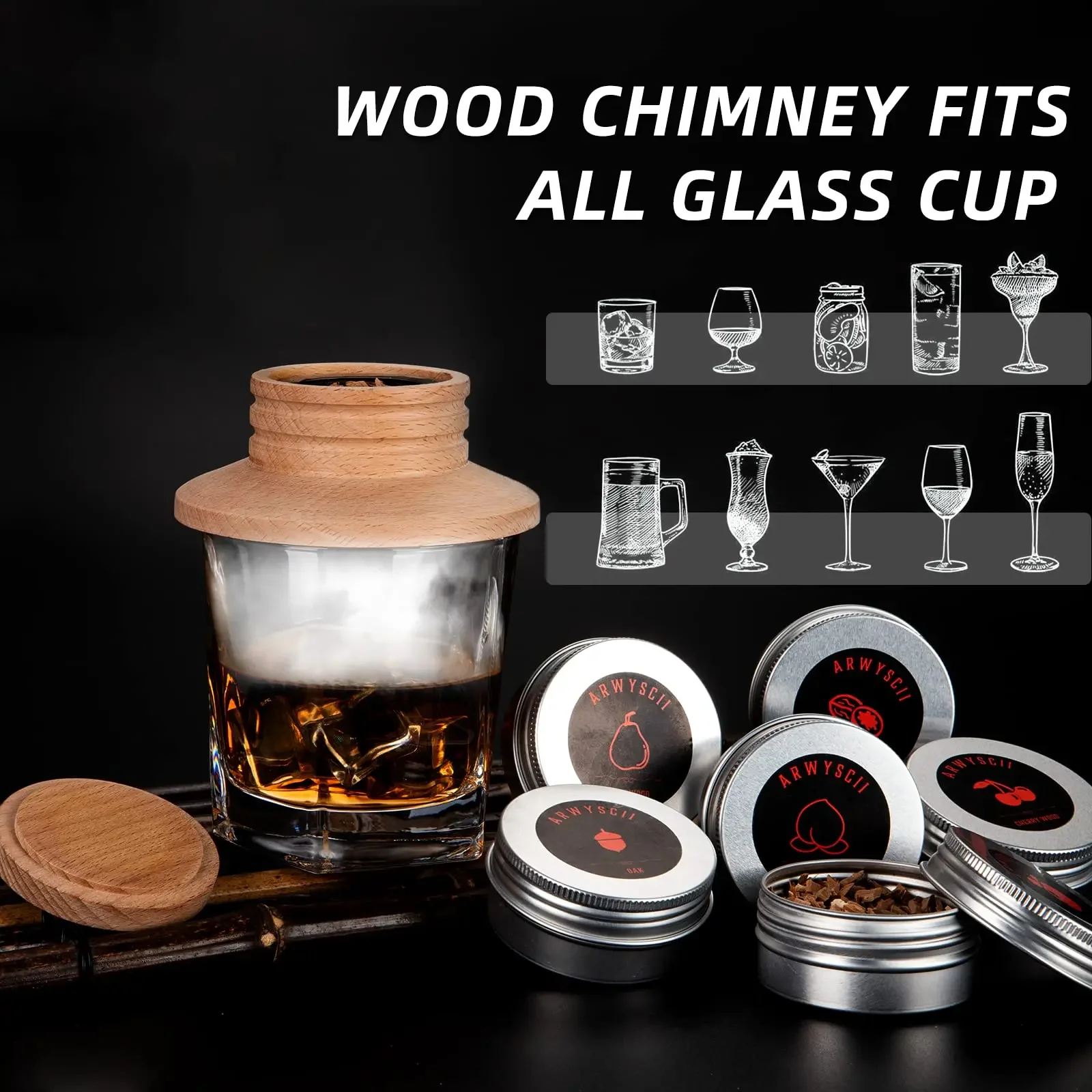 Kit de Ahumador de Cócteles de Madera, Ahumador de Whisky para Bar y Accesorios de Cocina