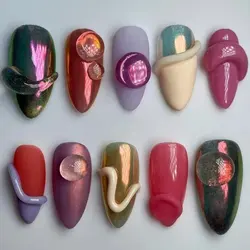 10Pcs Handmade Manicure Medium Almond Fake Nails New Cute Ballet Limited Nails Press On Nails Design with Adhesive Nail File Set