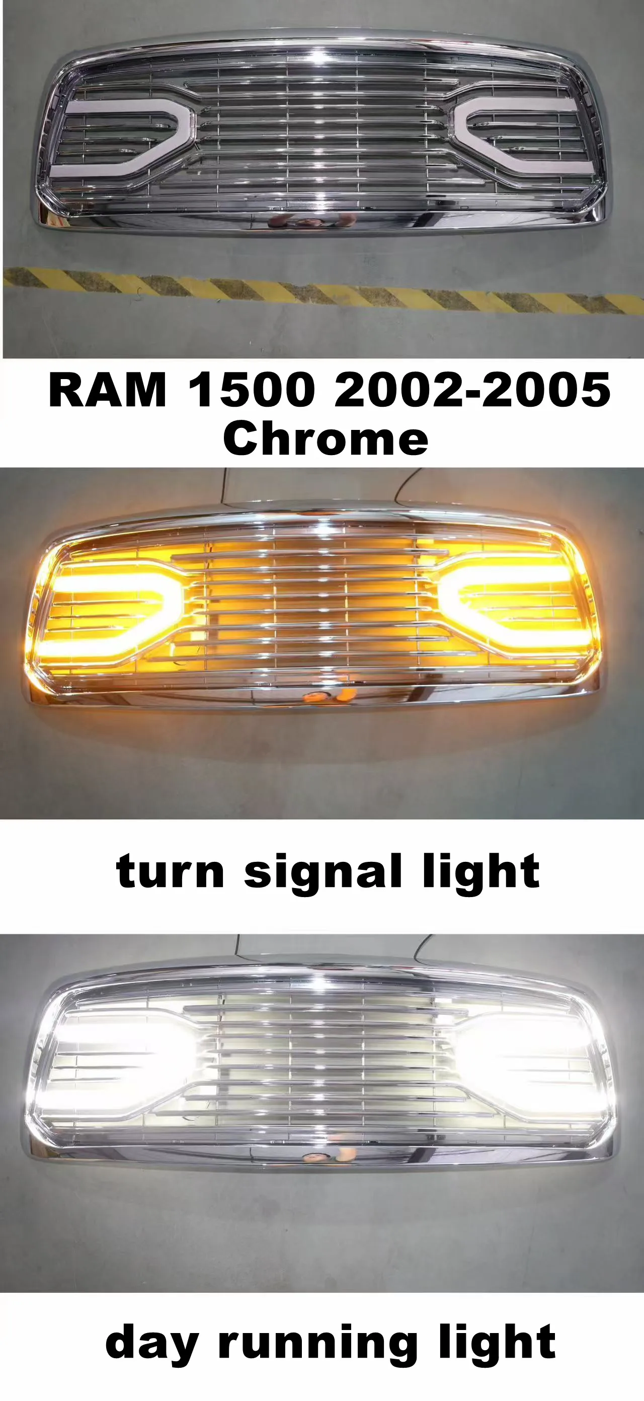 ABS Front Middle Grill Racing Grills Volledig Chroom Met Led Knipperlicht Geschikt Voor Dodge Ram 1500 2500 2002-2018