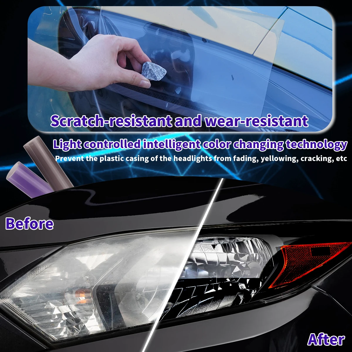 Automotive TPU Headlight Film Intelligent Light Control Car Body Protection Film Repair Scratches Photochromic Modification Film view 6
