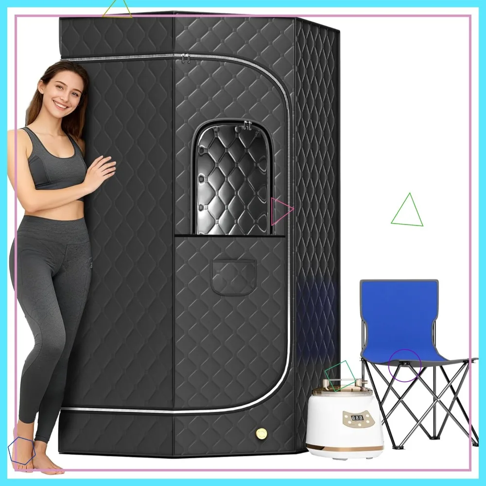 

Portable Steam Sauna Box, 1500W Steamer with Remote Control, Foldable Chair & LED Light for Home Spa