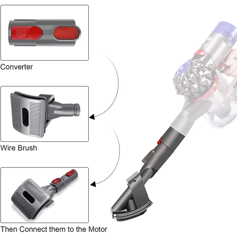 Acessório a vácuo com adaptador de conversor de liberação rápida, ferramenta Groom, escova Dog Pet, Dyson V10, V11, V12, V15, V8, V7