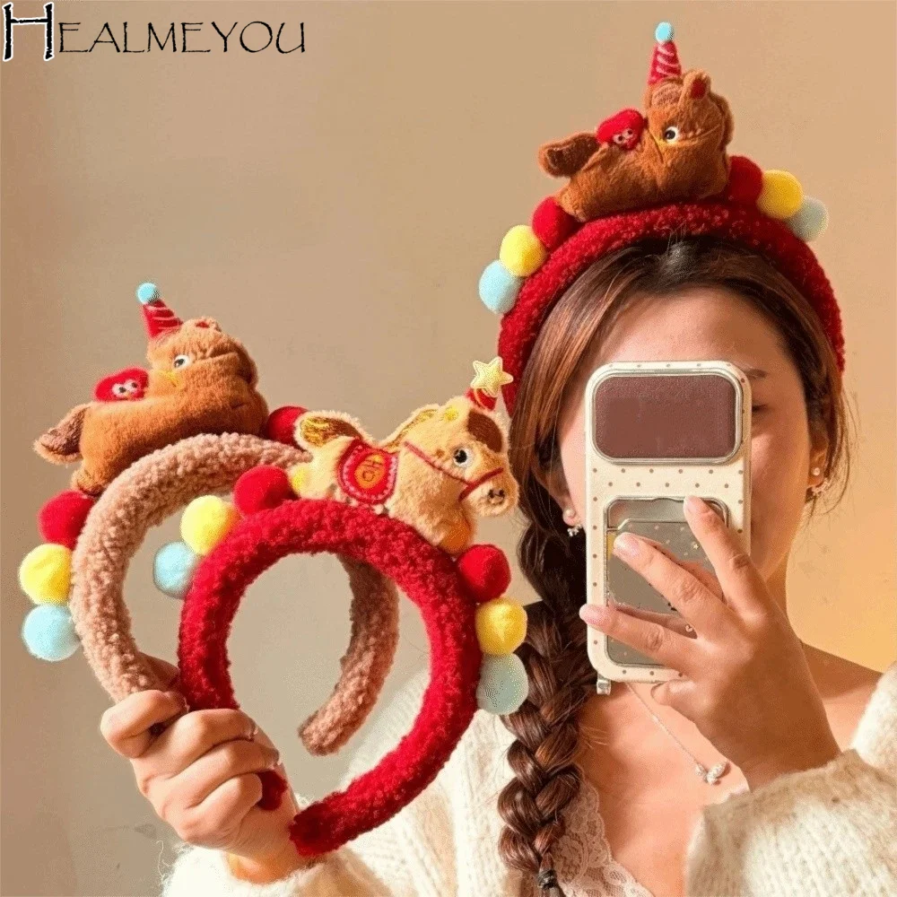 

Party Plush Cartoon Horse Hair Hoop Exquisite Lucky Charm Pony Headpiece Red Chinese Style New Year Mascot Headband Children