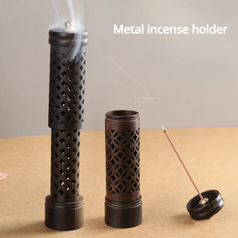 Hollow Out Vertical Incense Stick Burner Black Sandalwood Retro Retractable Backflow Incense Tube Home Tea Room Zen Decoration