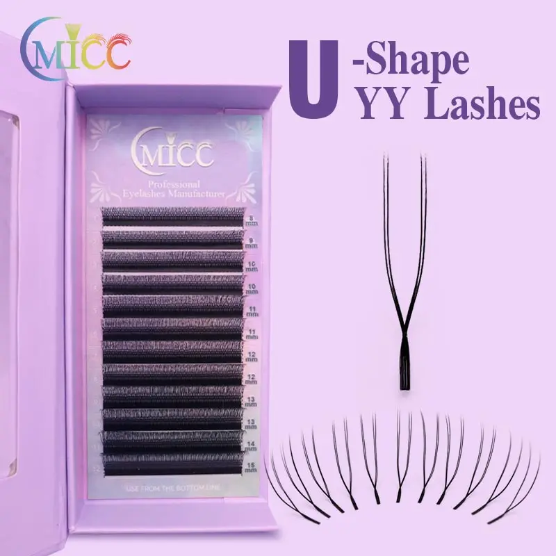 New U Shape Eyelashes Extensions Double Tips U YY Lash Shaped Bloom Eye Lashes Natural Soft DIY 2D YY Premade Fan Lash Extension