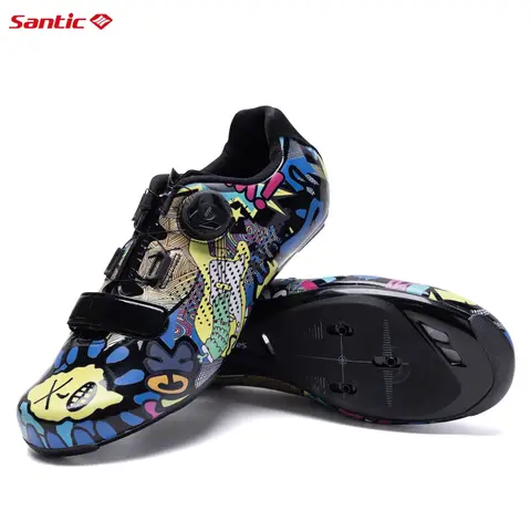 Santic 남성용 로드 바이크 신발, 여성용 프린트 야외 사이클링 잠금 신발, 라이딩 자전거 스니커즈, 나일론 밑창, 자동 잠금 자전거 신발