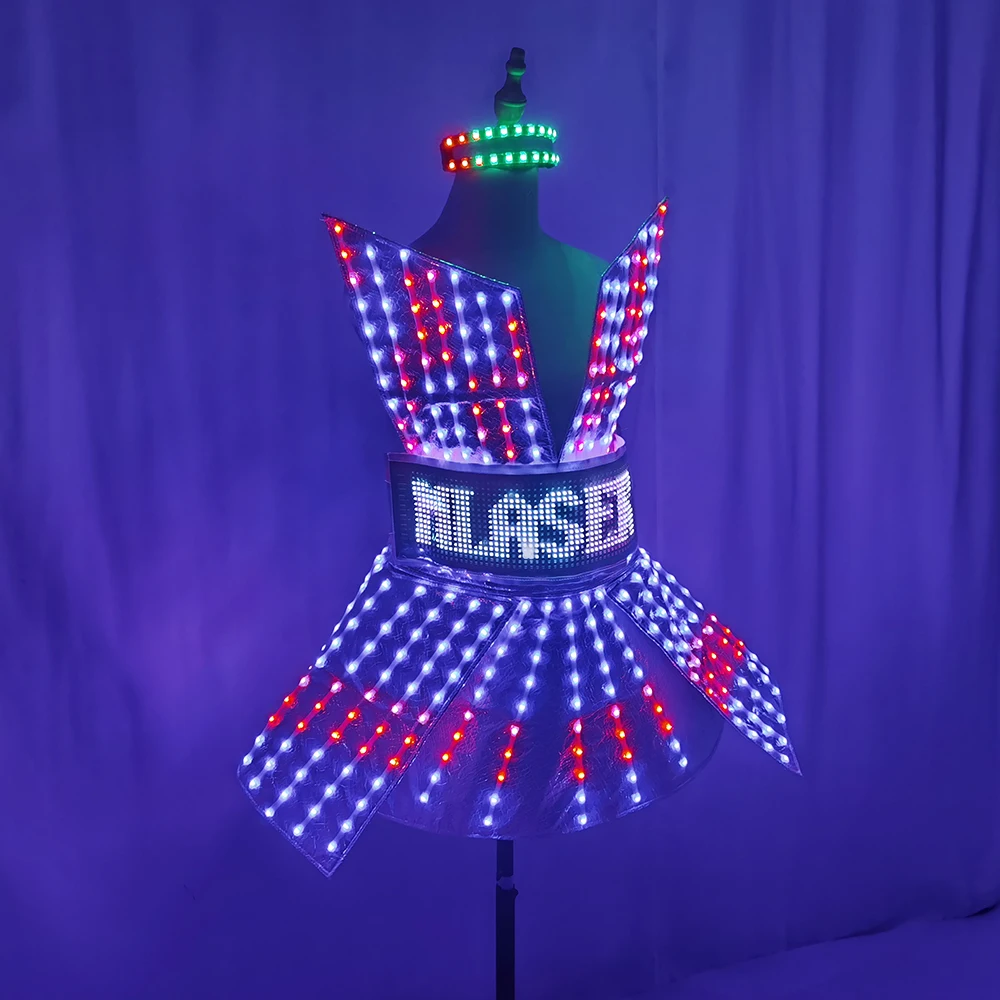 Vestido de club nocturno con espejo láser brillante para mujer, barra LED brillante, Dj, Gogo, bailarina, cantante, disfraz de escenario, traje de